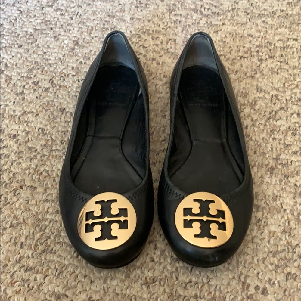 Tory Burch black Reva gold flats shoes size 8